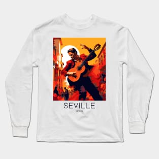 A Pop Art Travel Print of Seville - Spain Long Sleeve T-Shirt